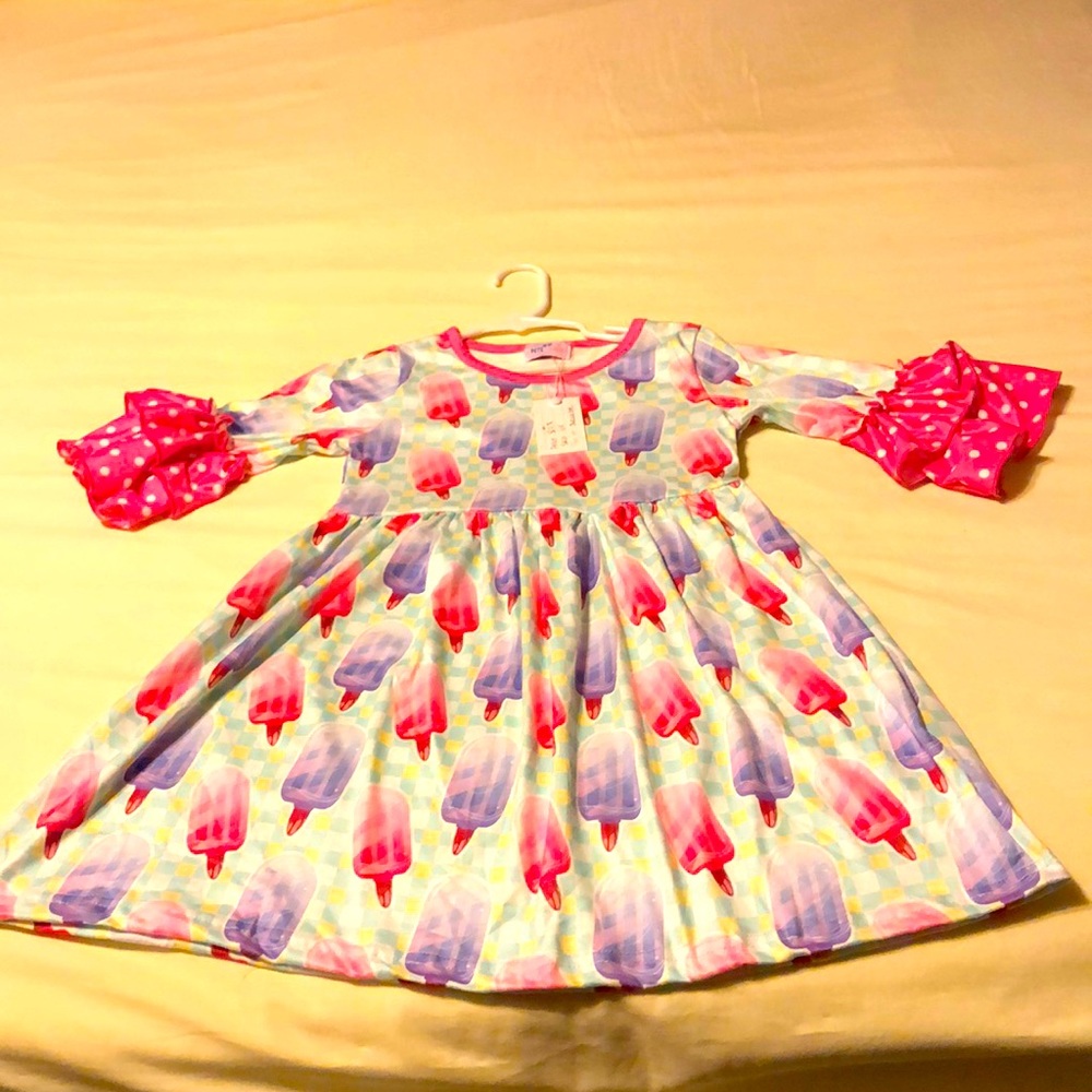 Beautiful Girl’s Dress by Pete & Lucy Pink Purple Popsicles Print Size 6/6X